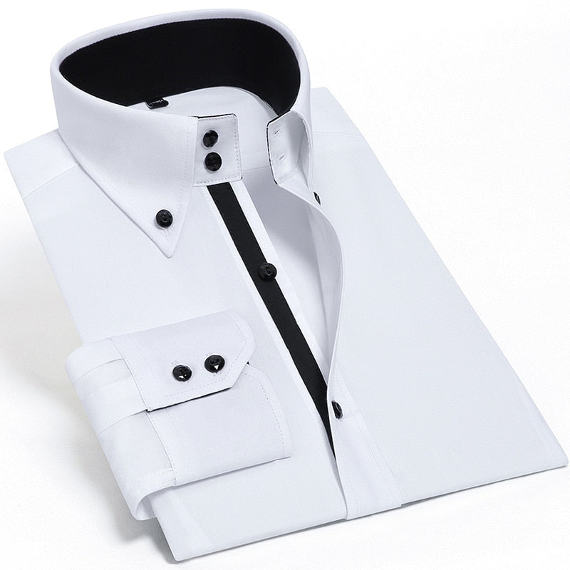 Casual Mens Dress Shirt Long Sleeve Luxury Button Up Silk Cotton Slim Fit Hand