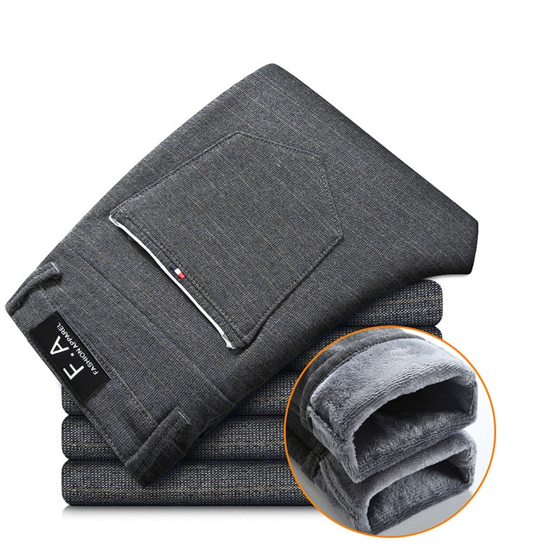 Brand Men's winter Fleece Fluff Thicken warm Casual Pants men Business