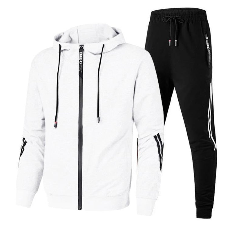 Men Casual Sets Jogger Tracksuit Zipper Hoodies+Pants 2PC