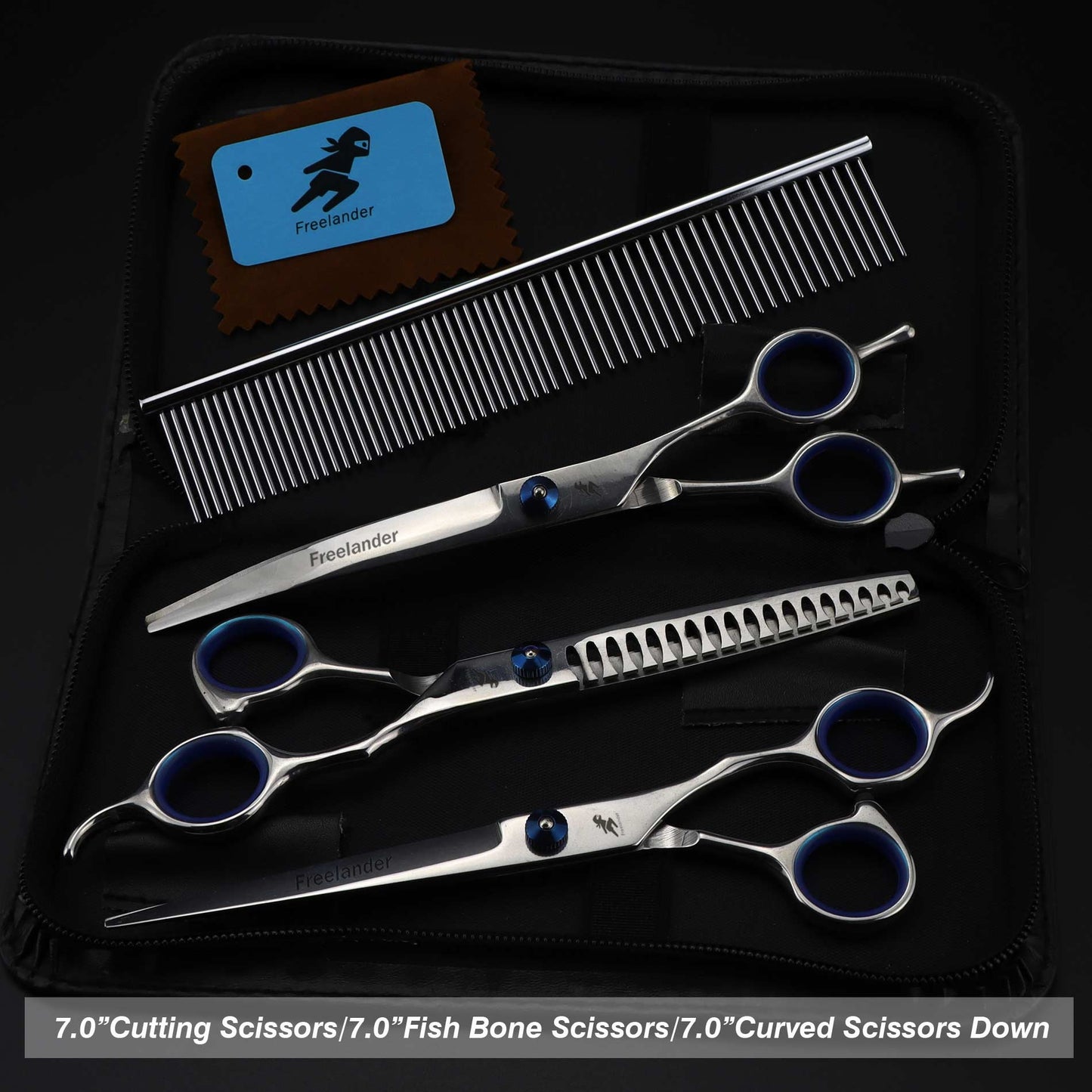 0inch blue  pet grooming scissors set straight cu