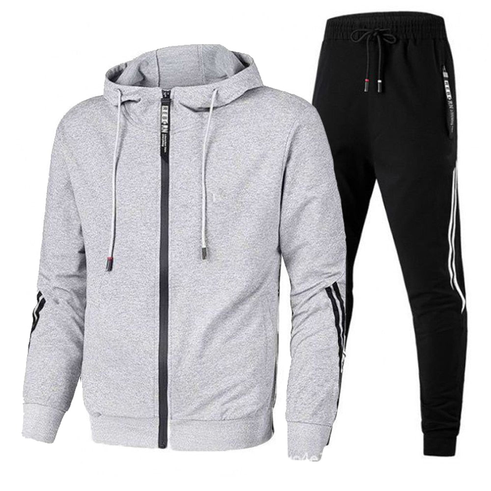 Men Casual Sets Jogger Tracksuit Zipper Hoodies+Pants 2PC