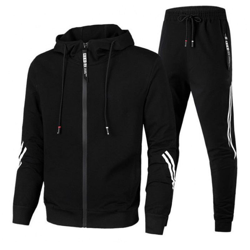Men Casual Sets Jogger Tracksuit Zipper Hoodies+Pants 2PC