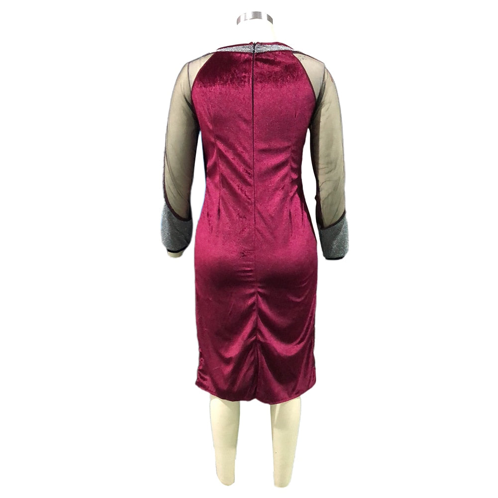 See Through Sheer Long Sleeve Shiny Sequin Office Party Bodycon