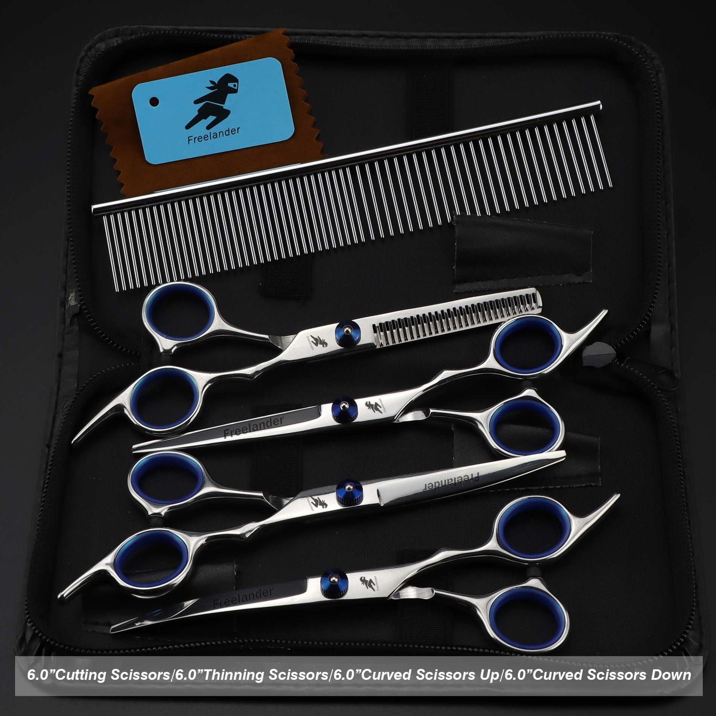 0inch blue  pet grooming scissors set straight cu
