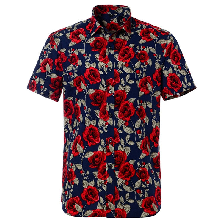 Summer Pure Cotton Mens Hawaiian Shirt Printed Short Sleeve Big Us Size Hawaii