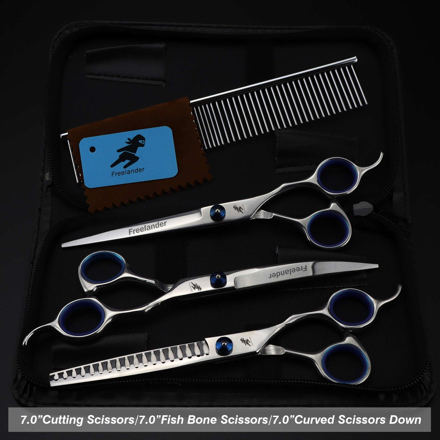 0inch blue  pet grooming scissors set straight cu