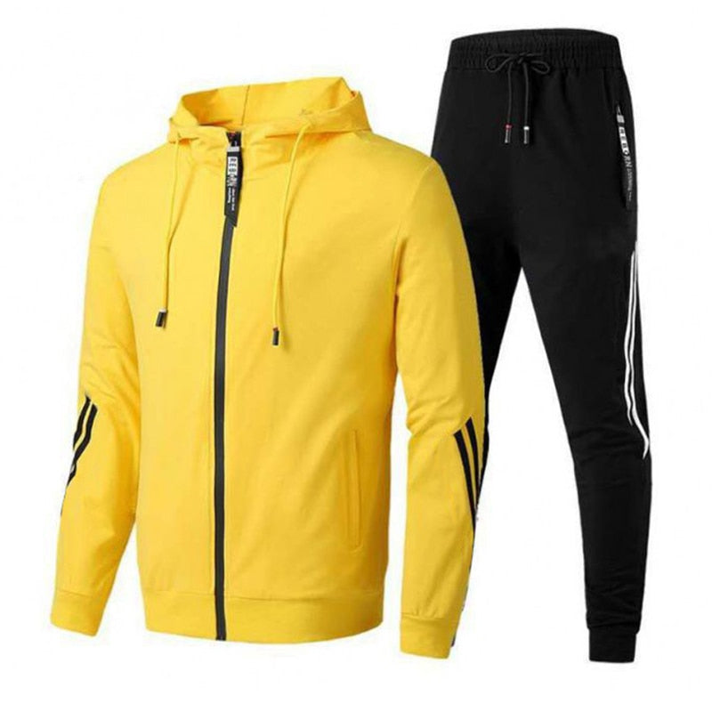Men Casual Sets Jogger Tracksuit Zipper Hoodies+Pants 2PC