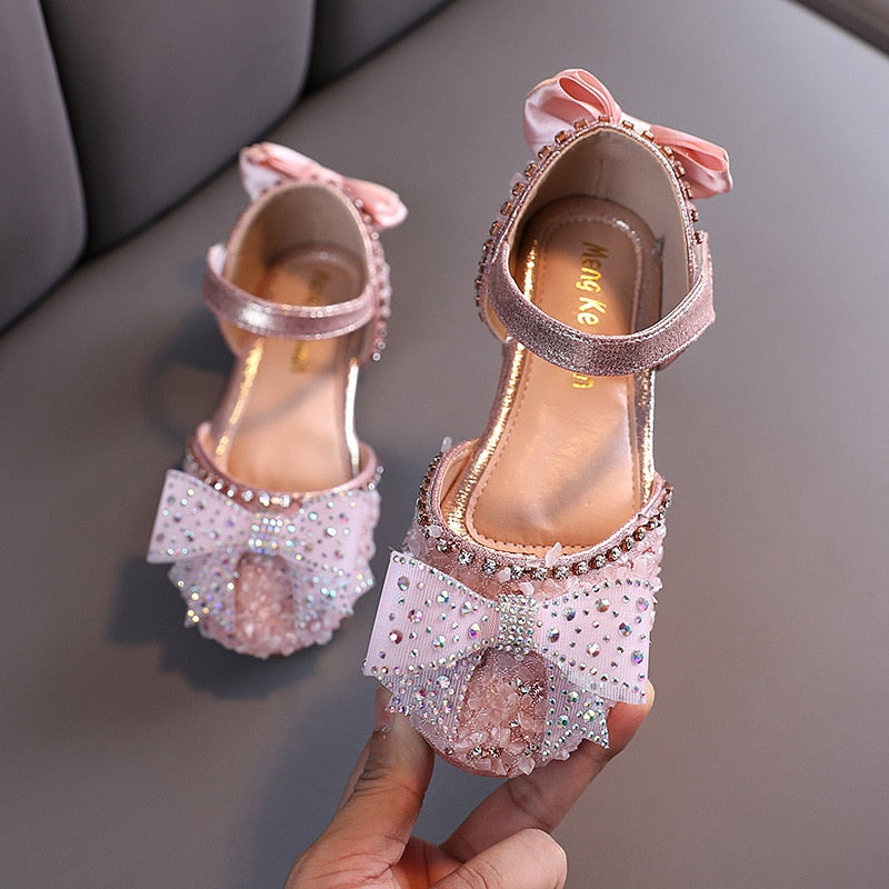 Hot Summer Girls Sandals With Bow Open Toe Diamond Princess Party Shoes