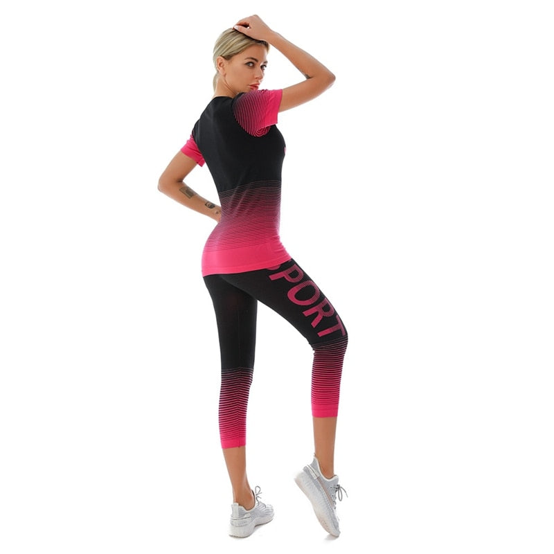 Summer Two Piece Women's Tracksuits Yoga Sets Suit For Fitness Elasticity