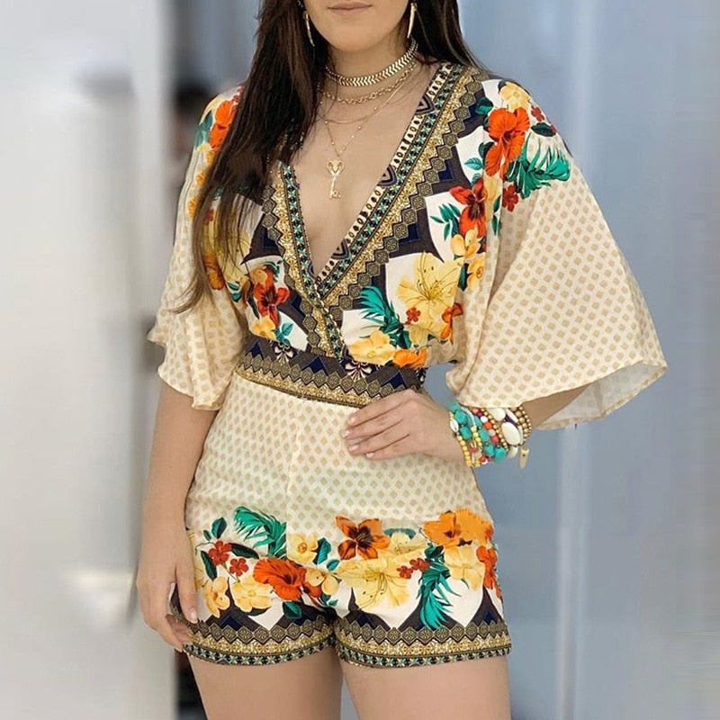 Jumpsuit Casual Summer Floral Printed Playsuit 2021 Women