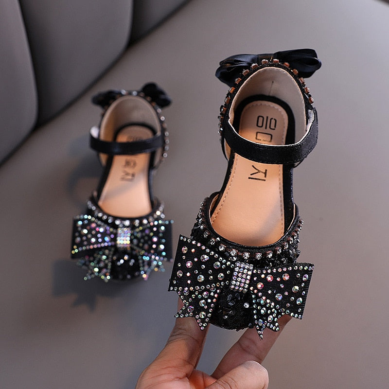 Hot Summer Girls Sandals With Bow Open Toe Diamond Princess Party Shoes
