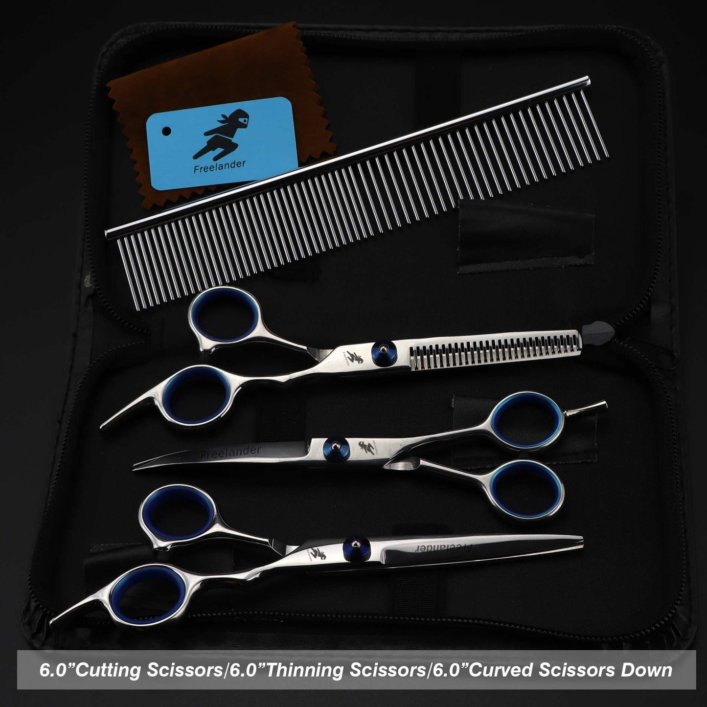 0inch blue  pet grooming scissors set straight cu