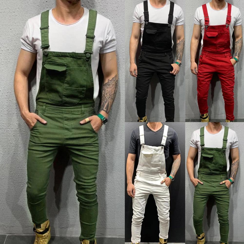Jumpsuit Solid Color Multi Pockets Overalls Full Length Mid Rise Cargo Jumpsuit Pants