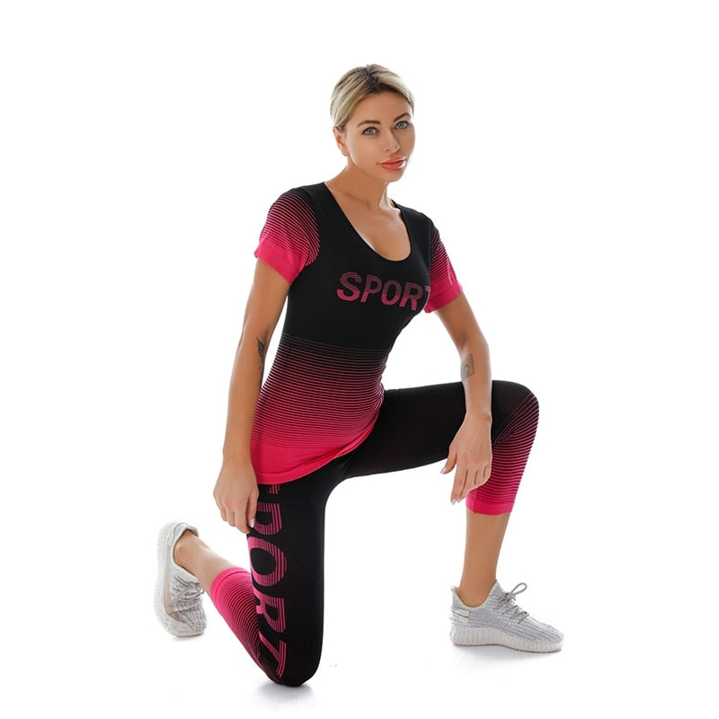 Summer Two Piece Women's Tracksuits Yoga Sets Suit For Fitness Elasticity