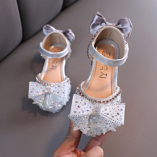 Hot Summer Girls Sandals With Bow Open Toe Diamond Princess Party Shoes