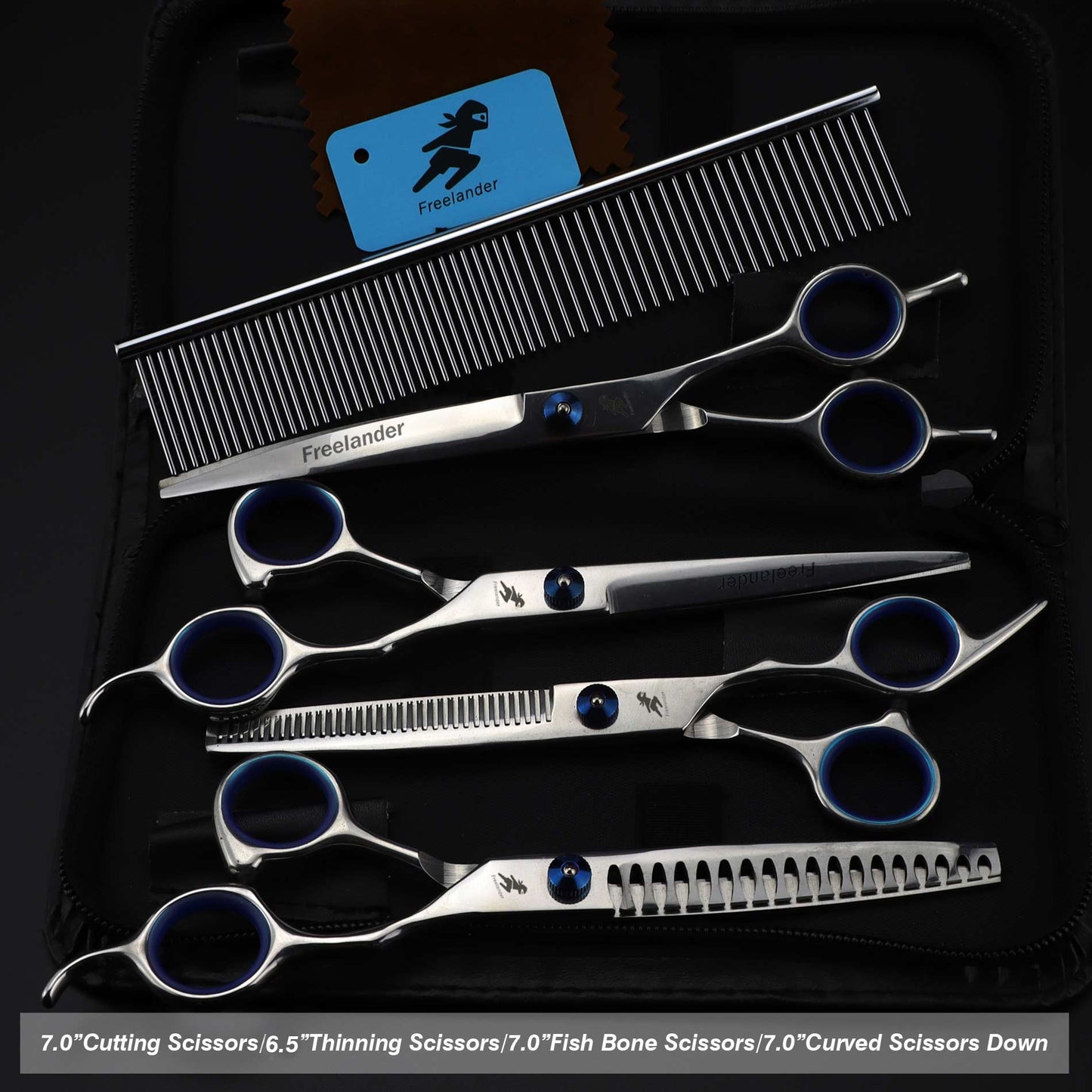 0inch blue  pet grooming scissors set straight cu