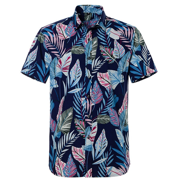 Summer Pure Cotton Mens Hawaiian Shirt Printed Short Sleeve Big Us Size Hawaii