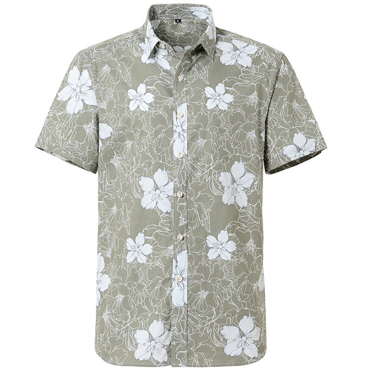Summer Pure Cotton Mens Hawaiian Shirt Printed Short Sleeve Big Us Size Hawaii