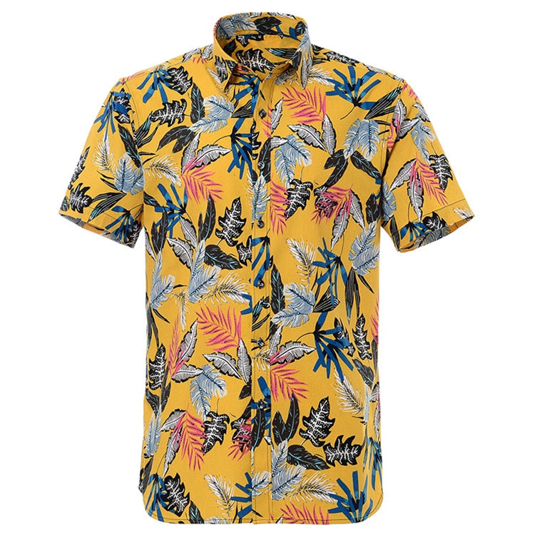 Summer Pure Cotton Mens Hawaiian Shirt Printed Short Sleeve Big Us Size Hawaii