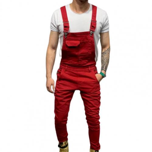 Jumpsuit Solid Color Multi Pockets Overalls Full Length Mid Rise Cargo Jumpsuit Pants