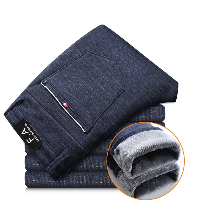 Brand Men's winter Fleece Fluff Thicken warm Casual Pants men Business