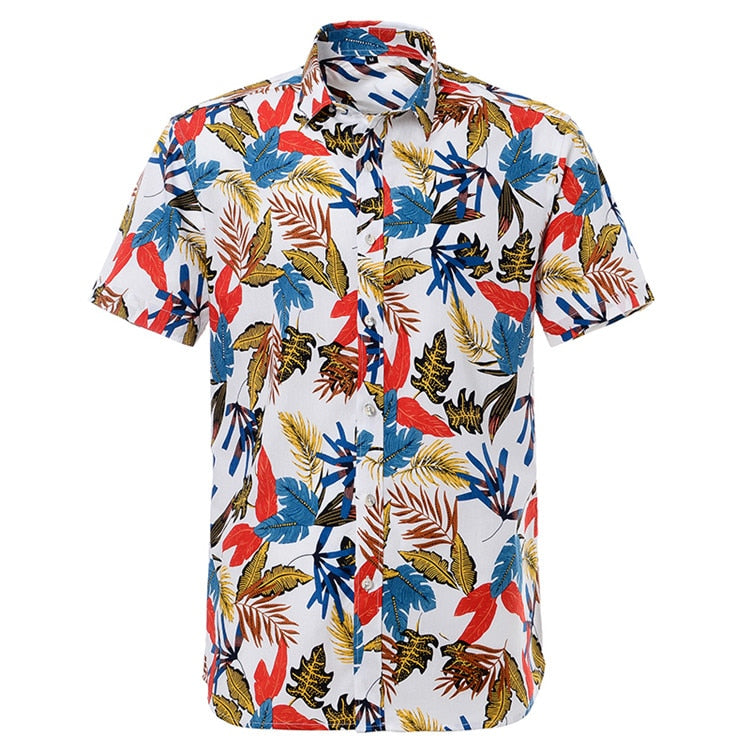Summer Pure Cotton Mens Hawaiian Shirt Printed Short Sleeve Big Us Size Hawaii