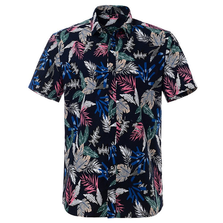 Summer Pure Cotton Mens Hawaiian Shirt Printed Short Sleeve Big Us Size Hawaii