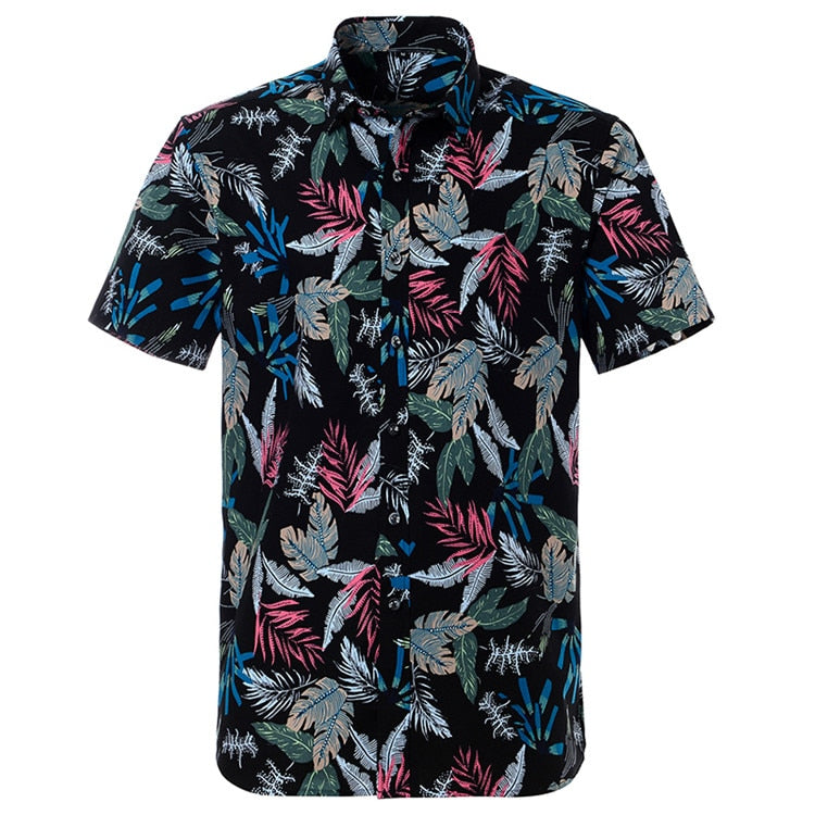 Summer Pure Cotton Mens Hawaiian Shirt Printed Short Sleeve Big Us Size Hawaii