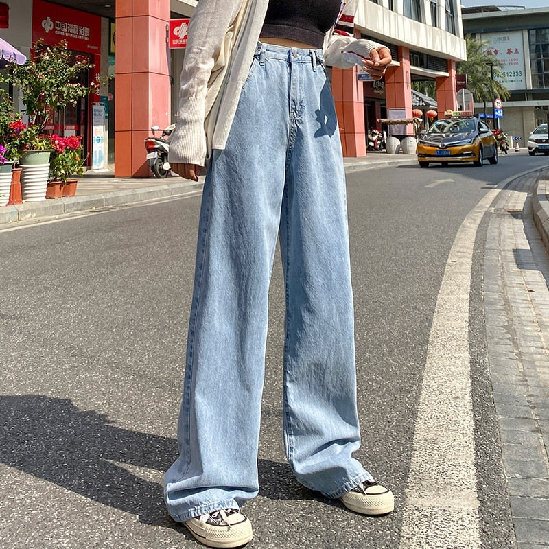 Jeans High Waist Clothes Wide Leg Denim Clothing Blue Streetwear Vintage