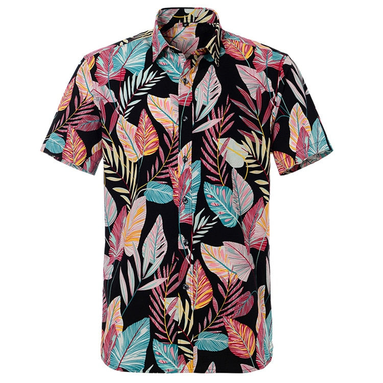 Summer Pure Cotton Mens Hawaiian Shirt Printed Short Sleeve Big Us Size Hawaii
