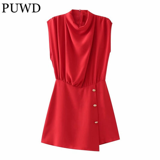 Women Turtleneck Sleeveless Playsuit 2021 Summer Fashion
