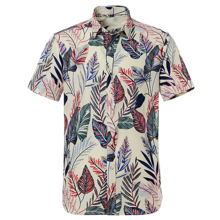 Summer Pure Cotton Mens Hawaiian Shirt Printed Short Sleeve Big Us Size Hawaii