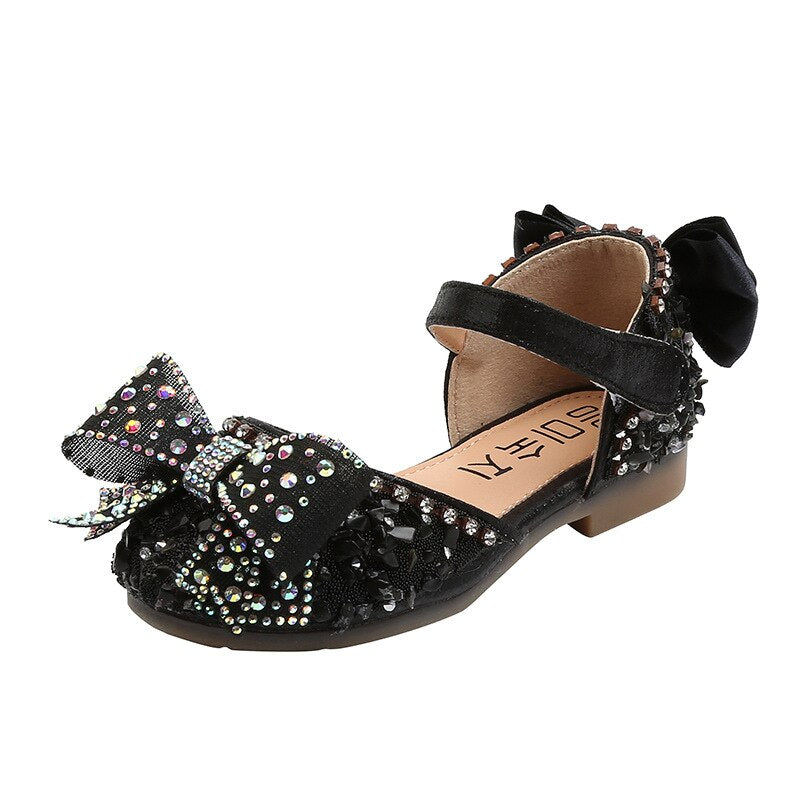 Hot Summer Girls Sandals With Bow Open Toe Diamond Princess Party Shoes