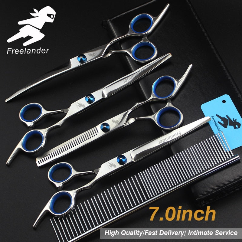 0inch blue  pet grooming scissors set straight cu