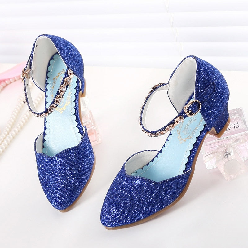 Princess Girls Sandals Kids Shoes For Girls Dress Shoes Little High Heel Glitter