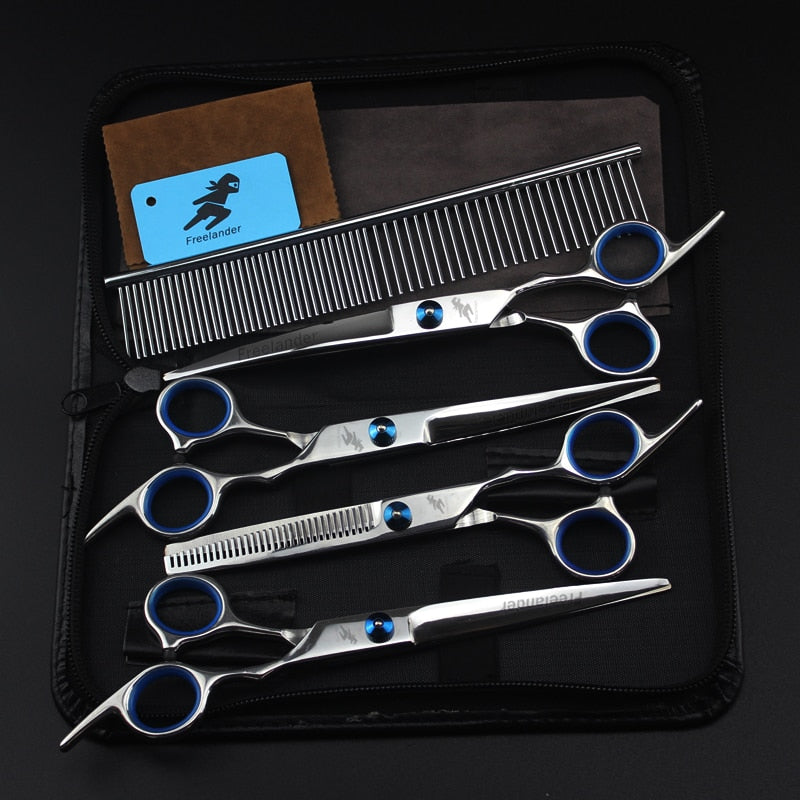 0inch blue  pet grooming scissors set straight cu