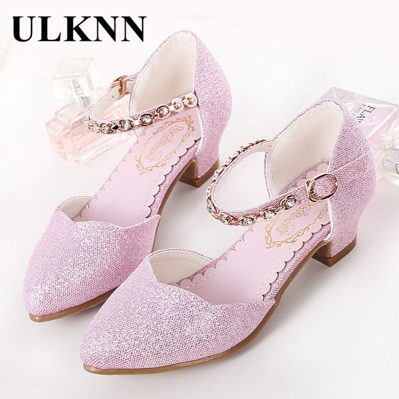 Princess Girls Sandals Kids Shoes For Girls Dress Shoes Little High Heel Glitter