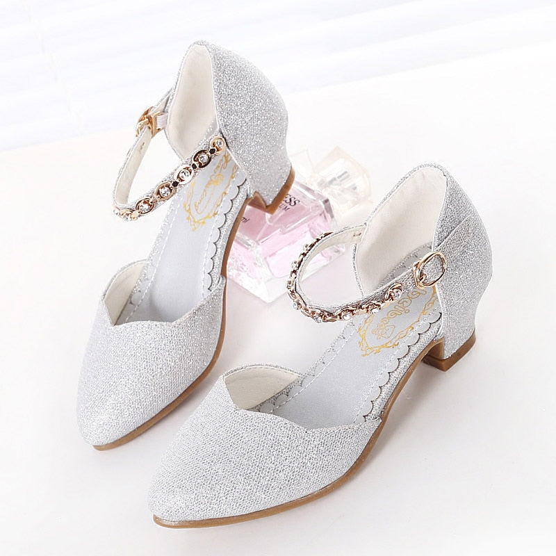 Princess Girls Sandals Kids Shoes For Girls Dress Shoes Little High Heel Glitter
