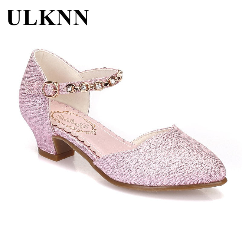 Princess Girls Sandals Kids Shoes For Girls Dress Shoes Little High Heel Glitter