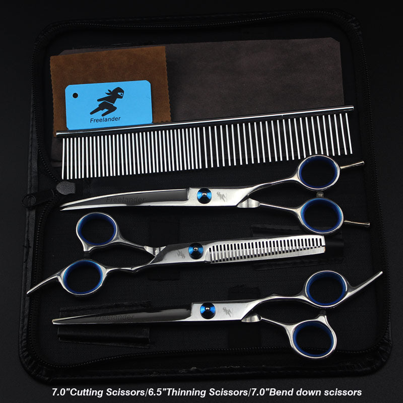 0inch blue  pet grooming scissors set straight cu