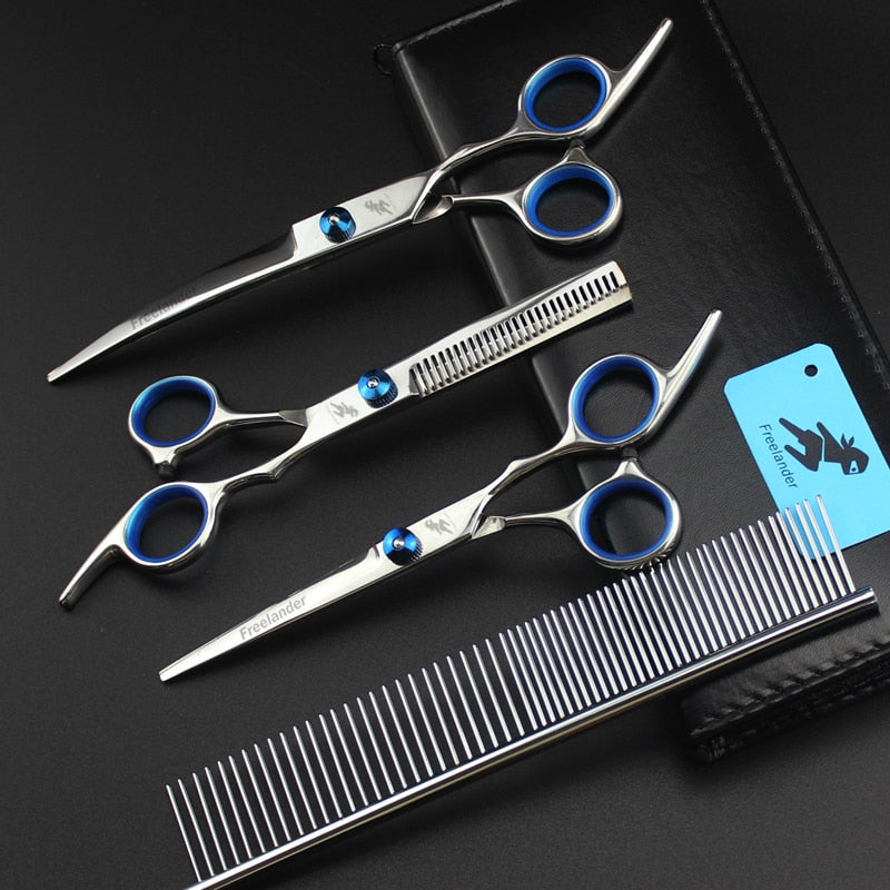 0inch blue  pet grooming scissors set straight cu