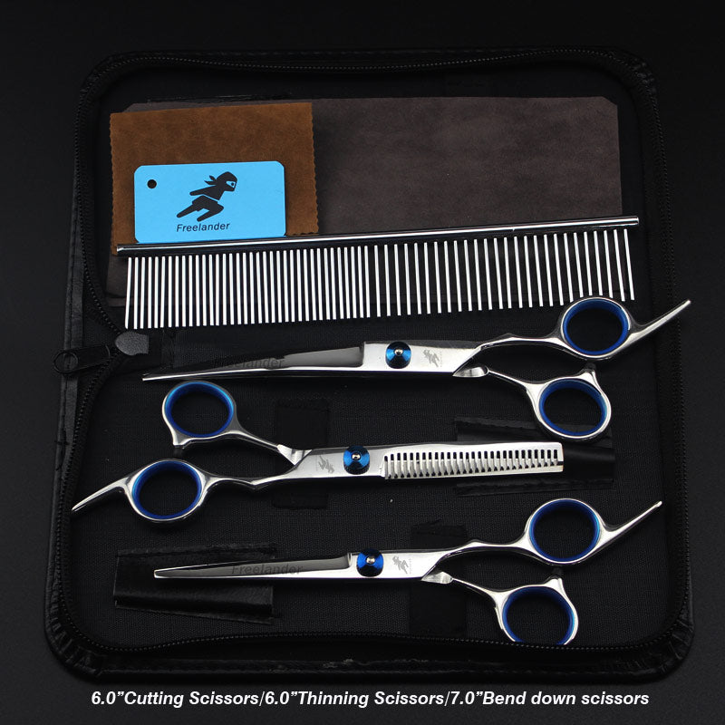 0inch blue  pet grooming scissors set straight cu