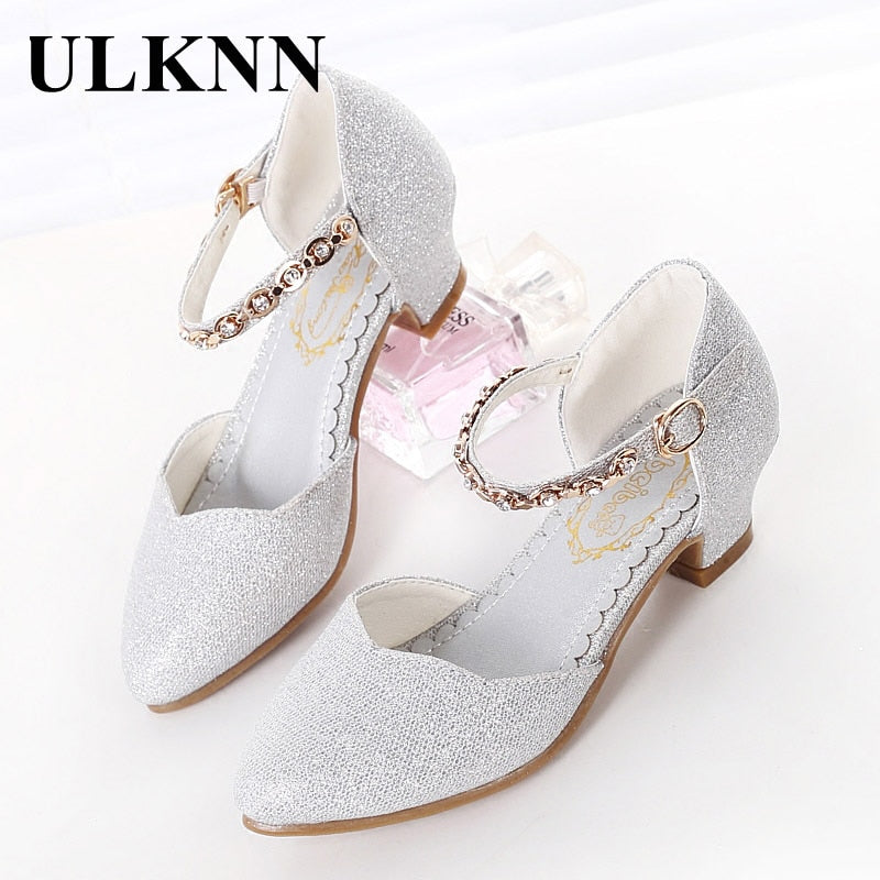 Princess Girls Sandals Kids Shoes For Girls Dress Shoes Little High Heel Glitter