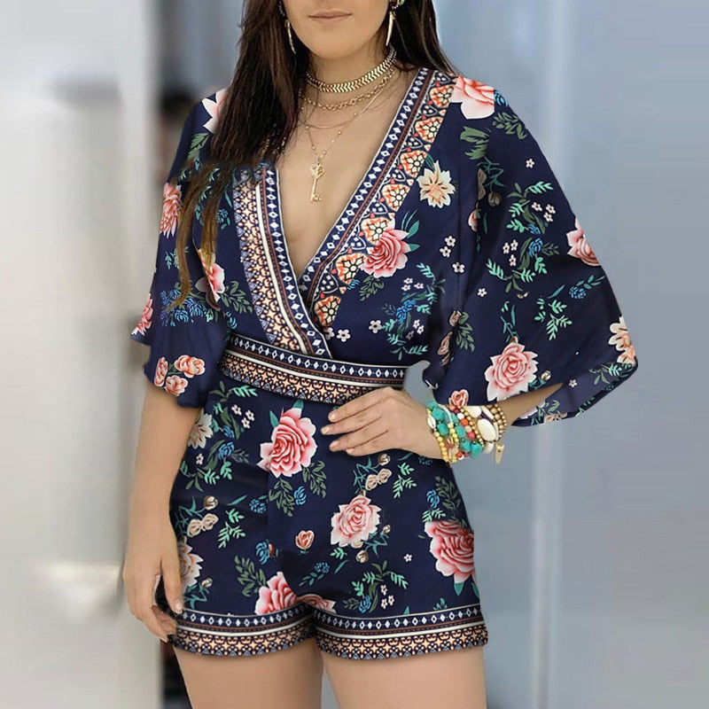 Jumpsuit Casual Summer Floral Printed Playsuit 2021 Women