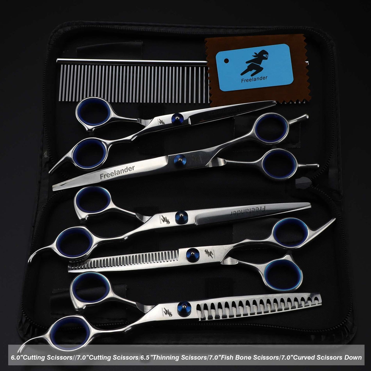 0inch blue  pet grooming scissors set straight cu