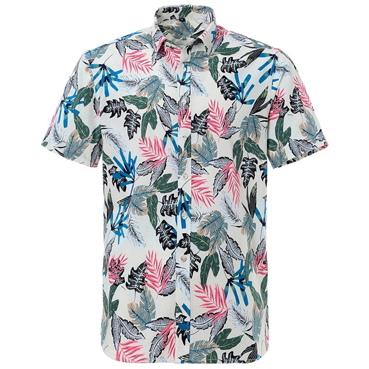 Summer Pure Cotton Mens Hawaiian Shirt Printed Short Sleeve Big Us Size Hawaii