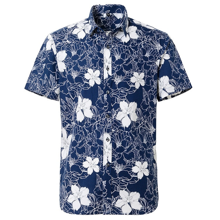 Summer Pure Cotton Mens Hawaiian Shirt Printed Short Sleeve Big Us Size Hawaii
