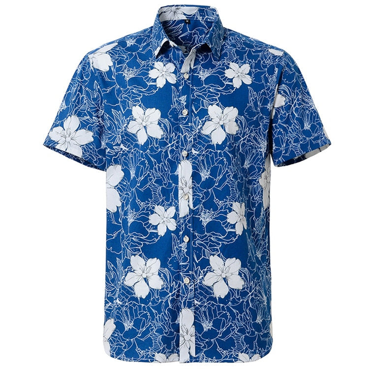 Summer Pure Cotton Mens Hawaiian Shirt Printed Short Sleeve Big Us Size Hawaii