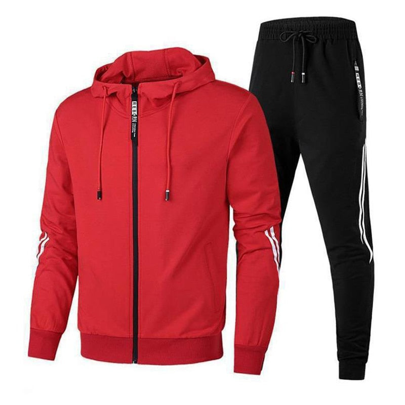 Men Casual Sets Jogger Tracksuit Zipper Hoodies+Pants 2PC