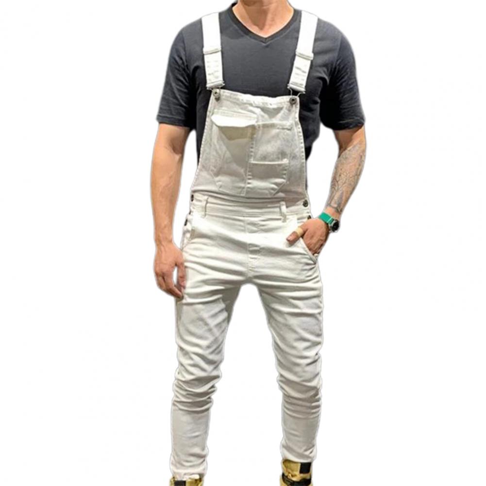 Jumpsuit Solid Color Multi Pockets Overalls Full Length Mid Rise Cargo Jumpsuit Pants